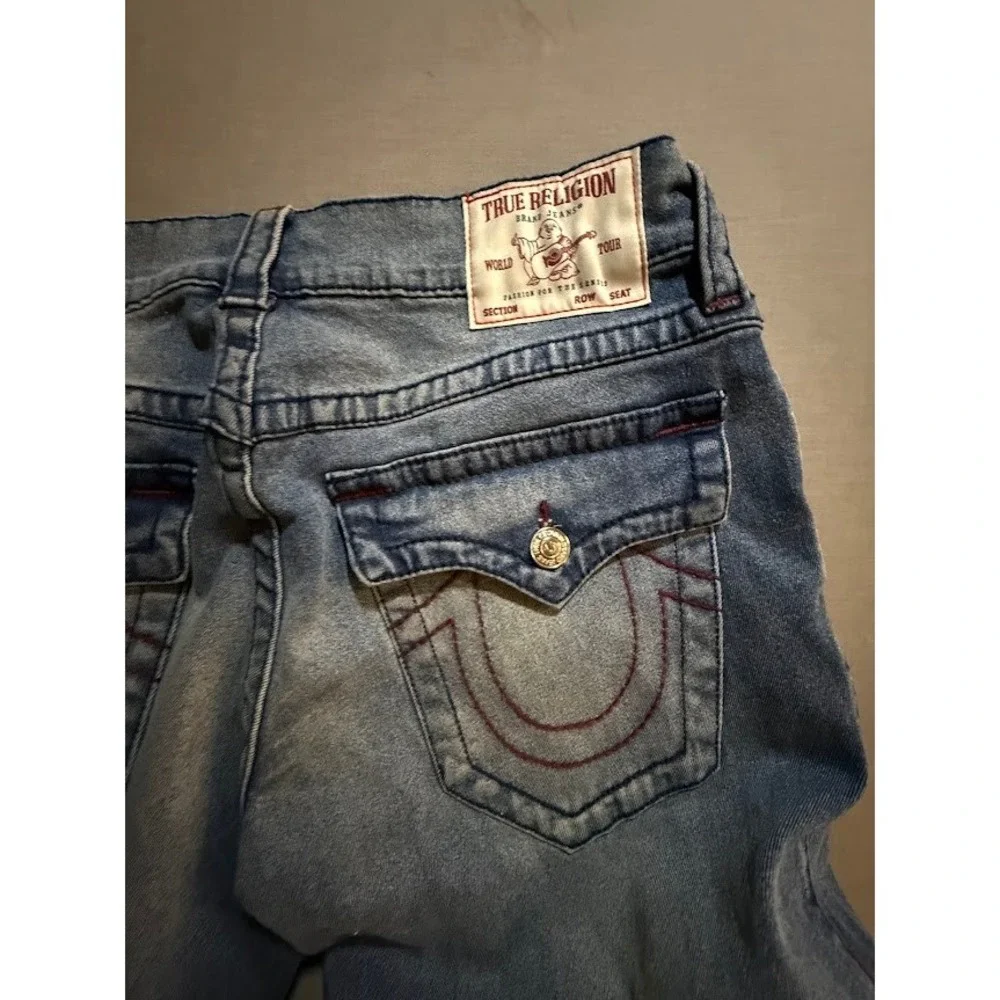 True Religion Geno Jeans Mens 33 Blue Fringe Hem Denim Flap Pocket‎ 33X30.